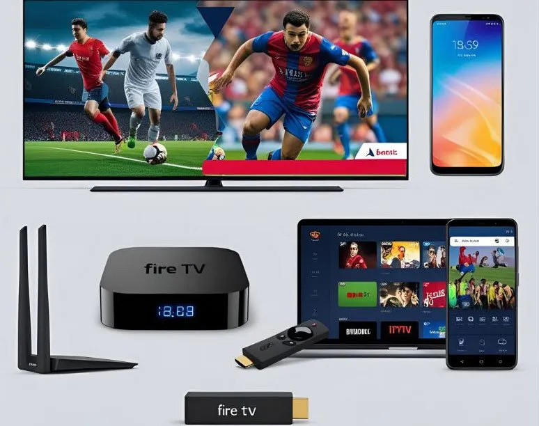 Interface IPTV affichée sur Smart TV, tablette, ordinateur et Fire Stick