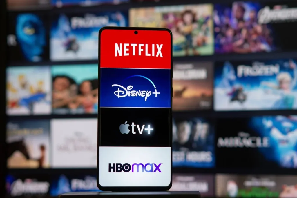 logos de Netflix, Prime Video, Disney+, HBO Max – films et séries 2024-2025