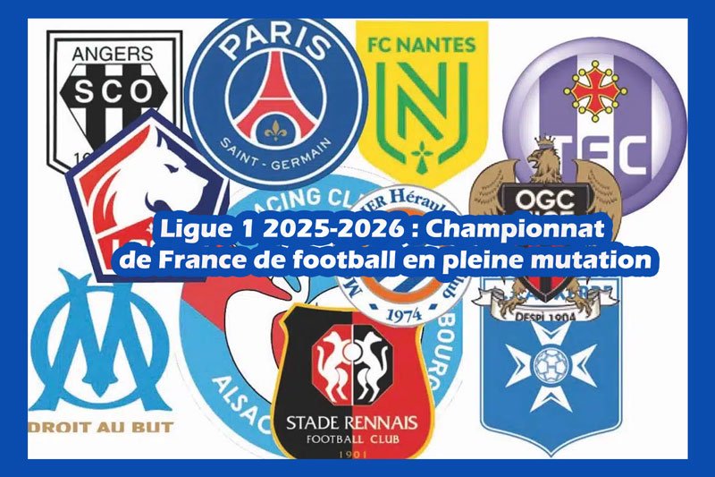 Logos des plus grands clubs français pour la saison de Ligue 1 2025-2026 du Championnat de France de football.